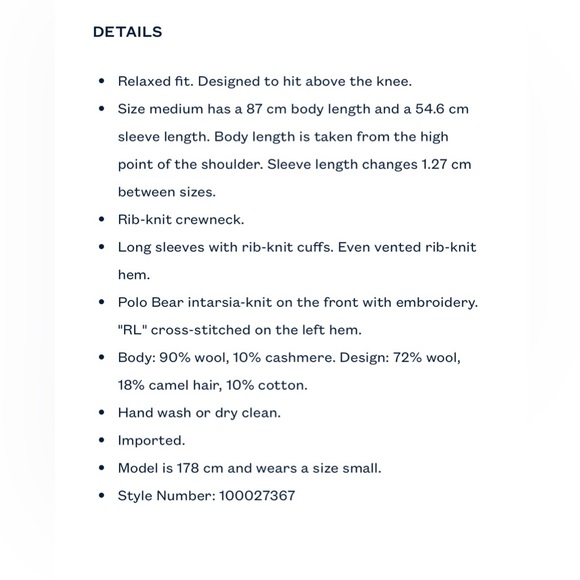 Polo Bear Crewneck Navy Sweater Dress. Size XS Brand New - Picture 13 of 13